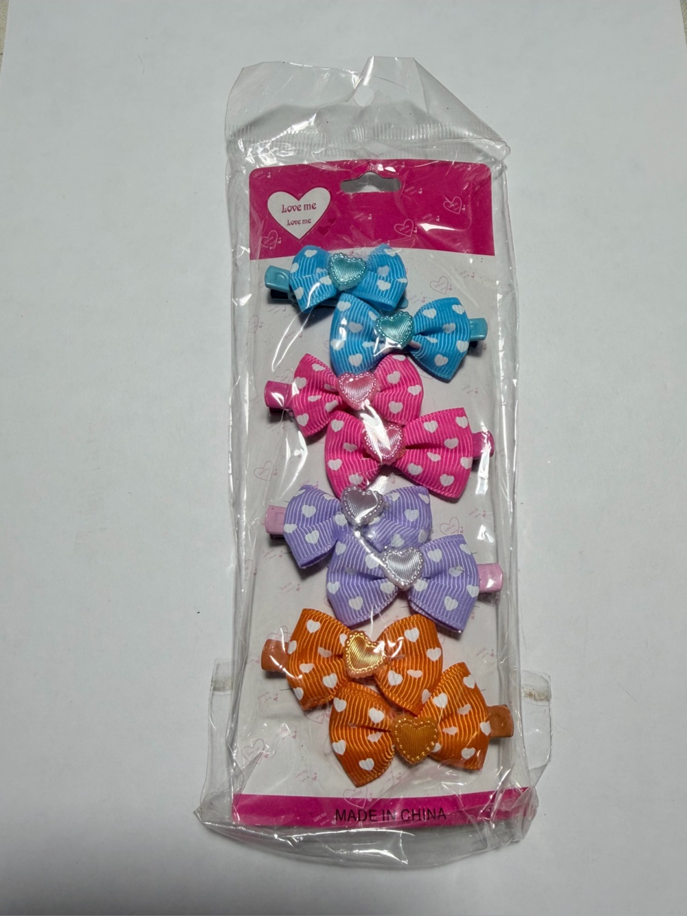 Kids Heart Ribbon Bow Hair Clips - Pink, Blue, Purple, Orange